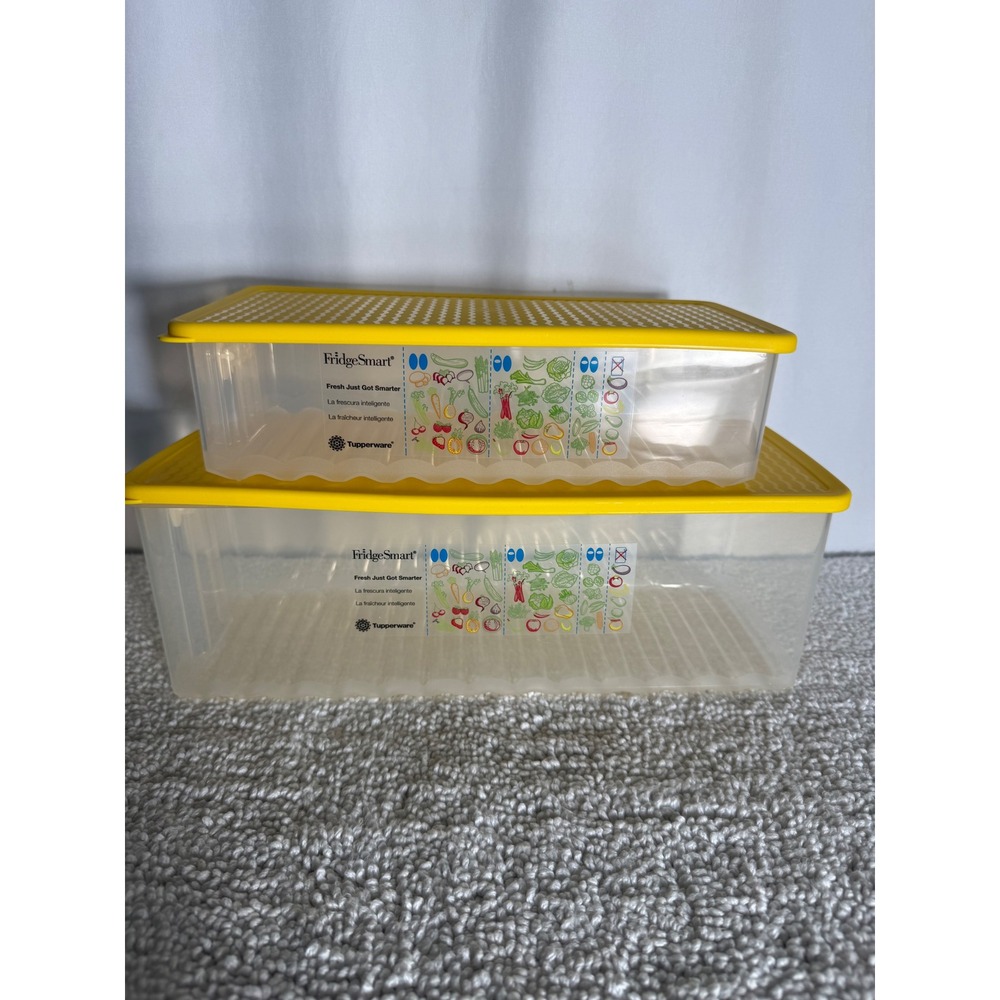 Tupperware FridgeSmart Set of 2 Yellow Medium Long & Deep Produce Savers